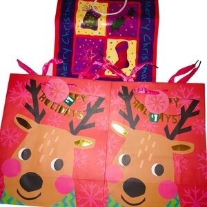 Holiday Reindeer Gift Bags - Red Pink Design